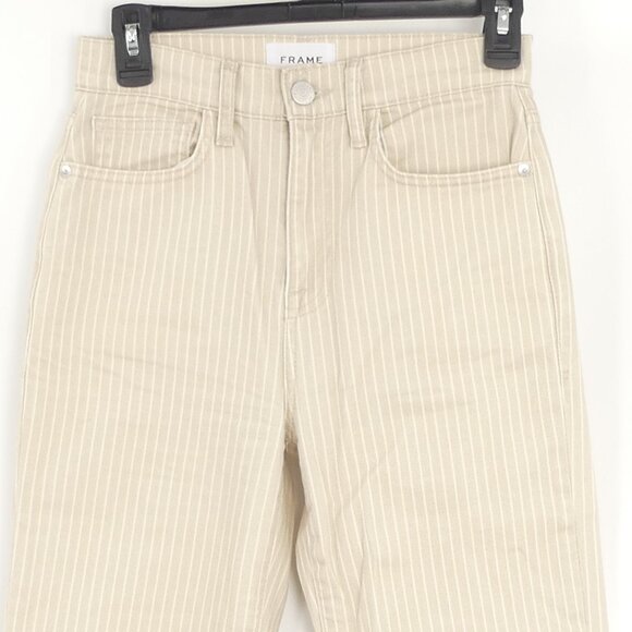 FRAME Le Jane Crop Tan‎ & White Stripe Denim Jeans Size 25 - Picture 3 of 11